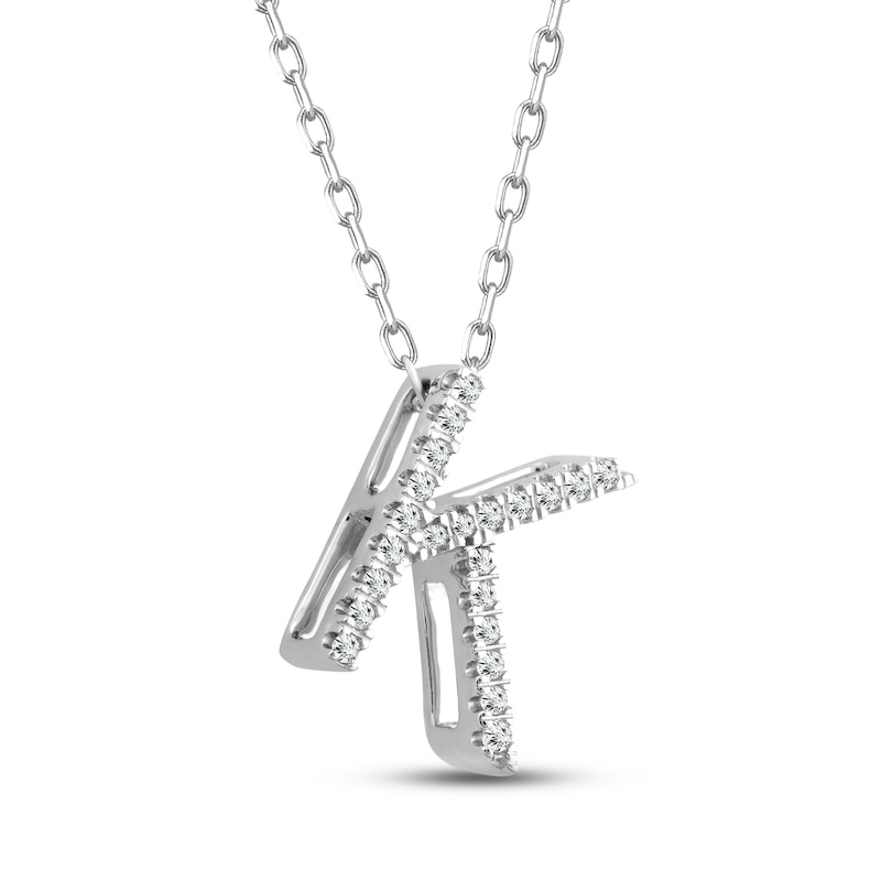 Diamond Letter K Necklace 1/10 ct tw Round-cut Sterling Silver 18