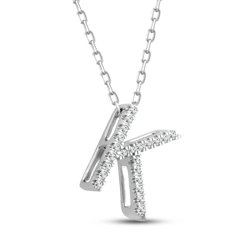 Main Image 2 of Diamond Letter K Necklace 1/10 ct tw Round-cut Sterling Silver 18&quot;