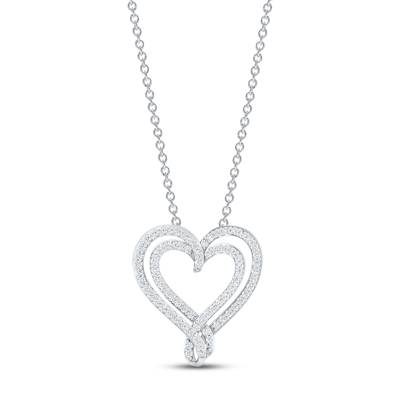 Diamond Heart Necklace 1/2 ct tw Round-cut Sterling Silver 18"