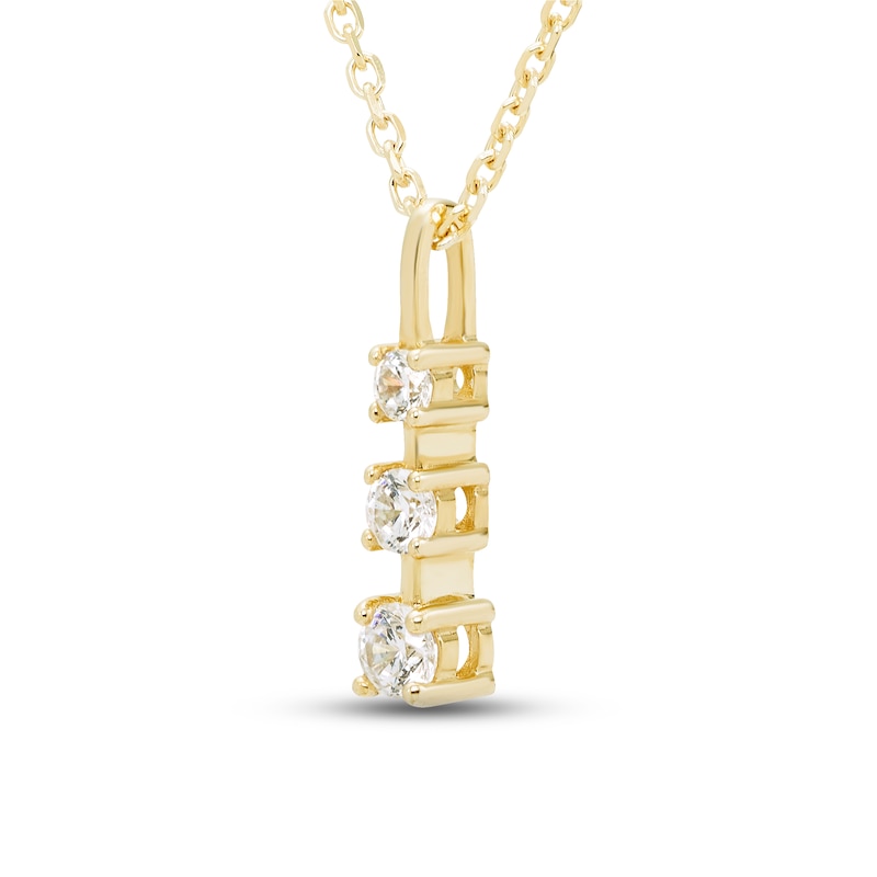 Main Image 2 of Diamond Three-Stone Dangle Necklace 1/6 ct tw Round-cut 10K Yellow Gold 18&quot;