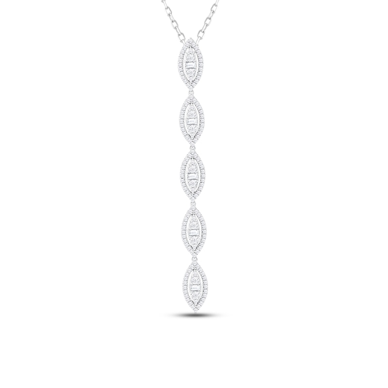 Diamond Marquise Drop Necklace 3/4 ct tw Round-cut 10K White Gold 18"