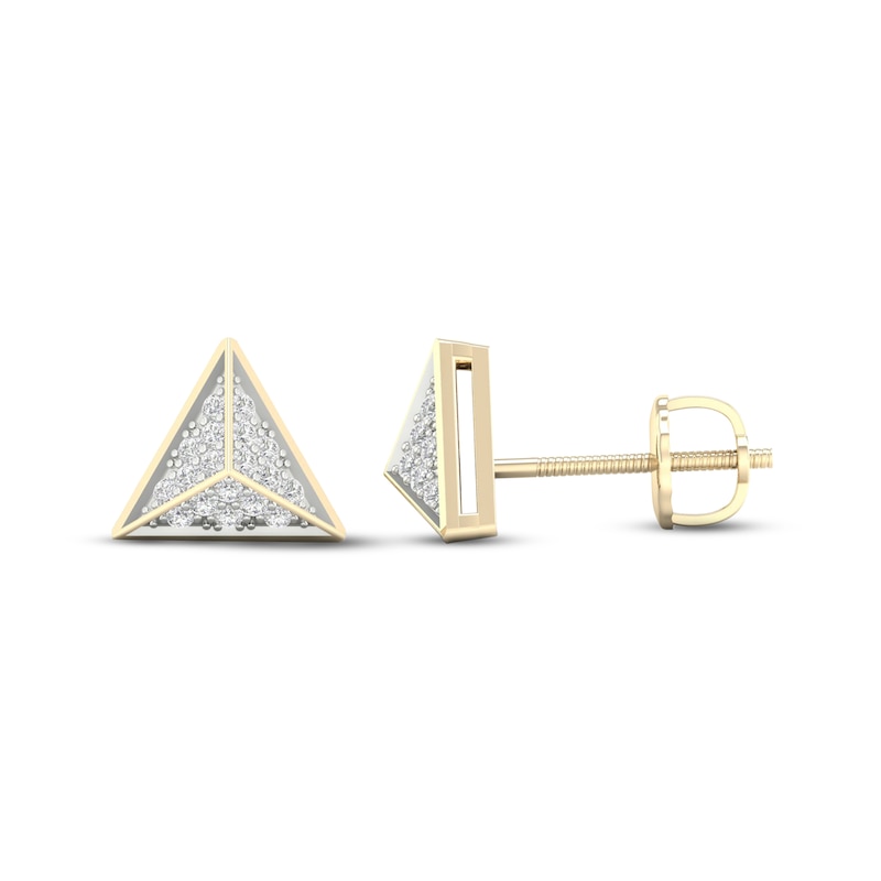 Main Image 1 of Men's Diamond Triangle Stud Earrings 1/8 ct tw Round-cut 10K Yellow Gold