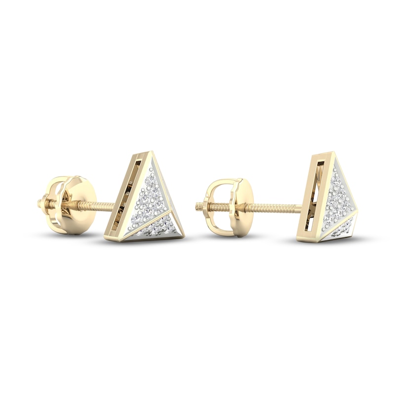 Main Image 2 of Men's Diamond Triangle Stud Earrings 1/8 ct tw Round-cut 10K Yellow Gold