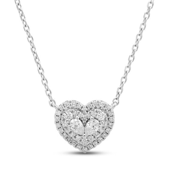 Forever Connected Diamond Heart Necklace 1/4 ct tw Pear & Round-cut 10K White Gold 18"