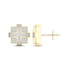 Thumbnail Image 1 of Men's Diamond Square Cross Stud Earrings 1/5 ct tw Round-cut 10K Yellow Gold
