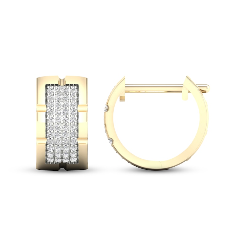 Main Image 1 of Men's Diamond Segmented Huggie Hoop Earrings 1/4 ct tw Round-cut 10K Yellow Gold