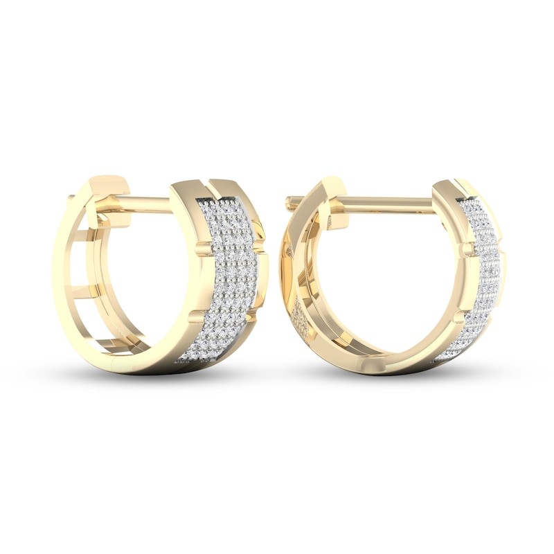 Main Image 2 of Men's Diamond Segmented Huggie Hoop Earrings 1/4 ct tw Round-cut 10K Yellow Gold