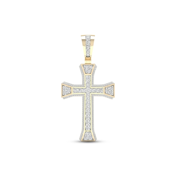 Men's Diamond Cross Pendant 2 ct tw Round-cut 10K Yellow Gold