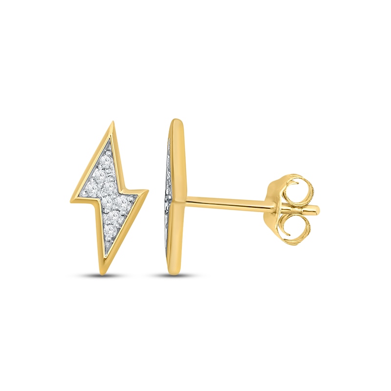 Main Image 1 of Men's Diamond Lightning Bolt Earrings 1/4 ct tw Round-cut 10K Yellow Gold