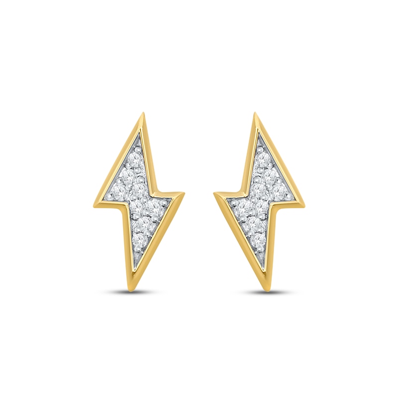 Main Image 2 of Men's Diamond Lightning Bolt Earrings 1/4 ct tw Round-cut 10K Yellow Gold