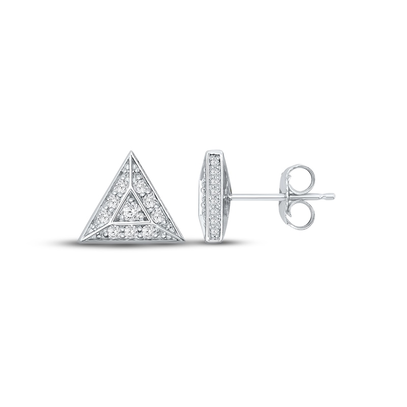 Men's Diamond Triangle Earrings 3/4 ct tw Round-cut 10K White Gold