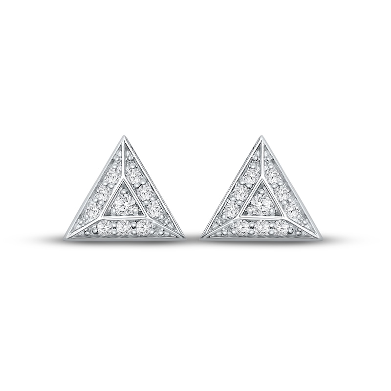 Men's Diamond Triangle Earrings 3/4 ct tw Round-cut 10K White Gold