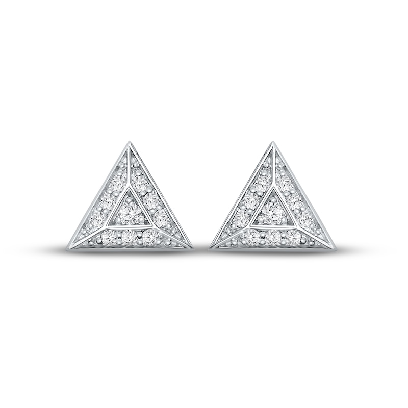 Main Image 2 of Men's Diamond Triangle Earrings 3/4 ct tw Round-cut 10K White Gold