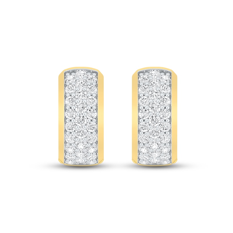 Main Image 2 of Men's Three-Row Huggie Hoop Earrings 1 ct tw Round-cut 10K Yellow Gold