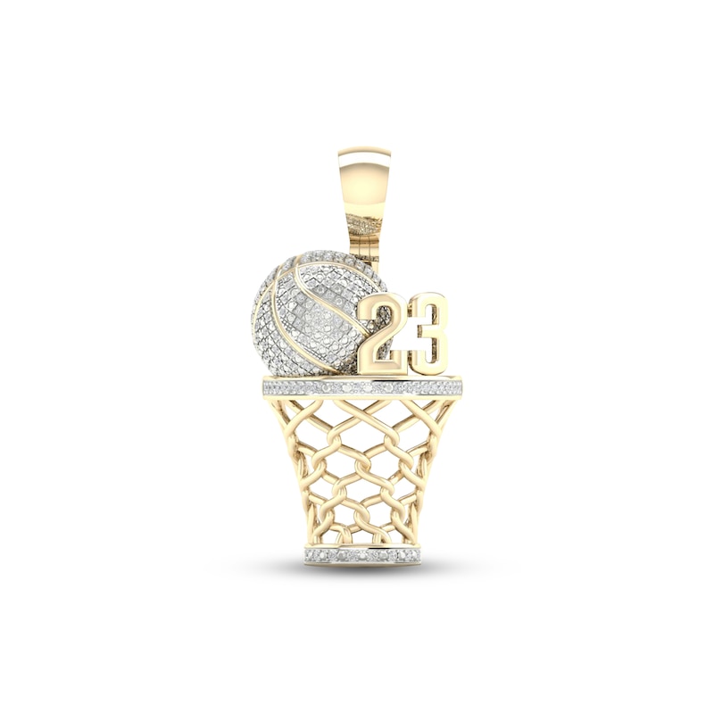 Men's Diamond Number 23 Basketball Pendant 1/4 ct tw Round-cut 10K Yellow Gold