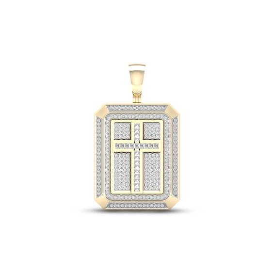 Men's Diamond Cross Dog Tag Pendant 1 ct tw Round & Baguette-cut 10K Yellow Gold