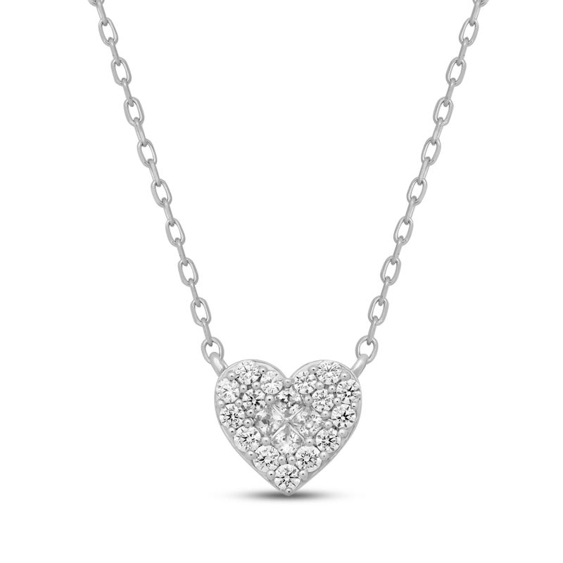 Main Image 1 of Diamond Heart Necklace 1/3 ct tw Princess & Round-cut 10K White Gold 18&quot;