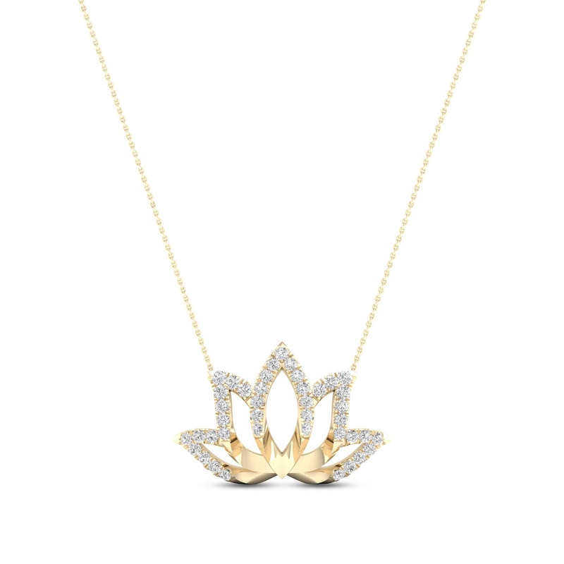 By Women For Women Diamond Lotus Necklace 1/8 ct tw Round-cut 10K Yellow Gold 18"
