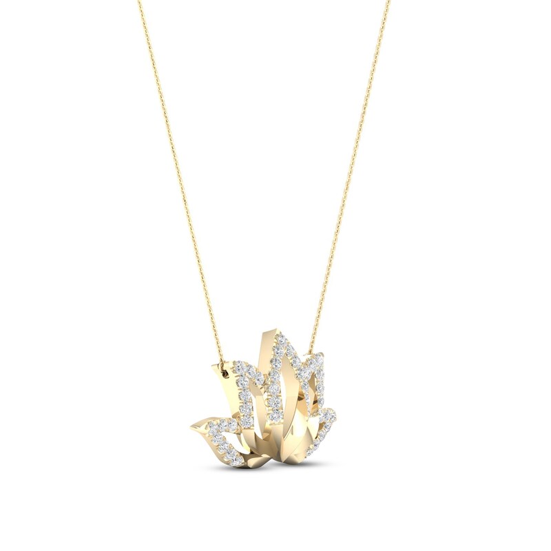 By Women For Women Diamond Lotus Necklace 1/8 ct tw Round-cut 10K Yellow Gold 18"