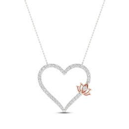 By Women For Women Diamond Lotus Heart Necklace 1/4 ct tw Round-cut 10K Two-Tone Gold 18&quot;