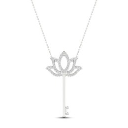 By Women For Women Diamond Lotus Key Necklace 1/6 ct tw Round-cut 10K White Gold 18&quot;