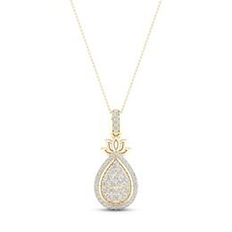 By Women For Women Diamond Lotus Necklace 1/3 ct tw Round-cut 10K Yellow Gold 18&quot;