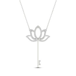 By Women For Women Diamond Lotus Key Necklace 1/5 ct tw Round-cut Sterling Silver 18&quot;
