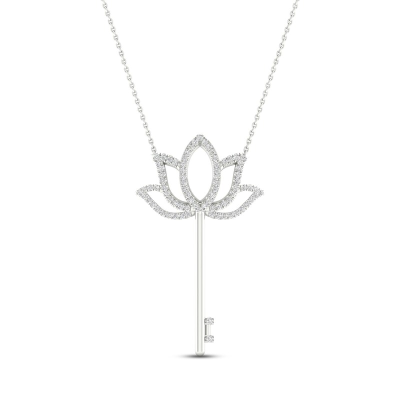 By Women For Women Diamond Lotus Key Necklace 1/5 ct tw Round-cut Sterling Silver 18"