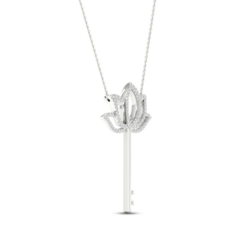 By Women For Women Diamond Lotus Key Necklace 1/5 ct tw Round-cut Sterling Silver 18"