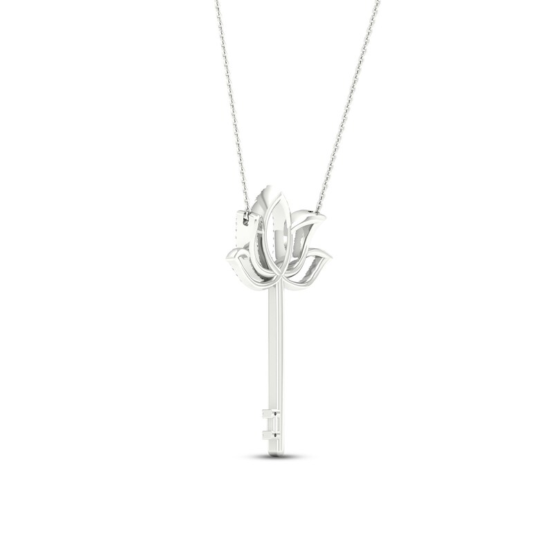 By Women For Women Diamond Lotus Key Necklace 1/5 ct tw Round-cut Sterling Silver 18"