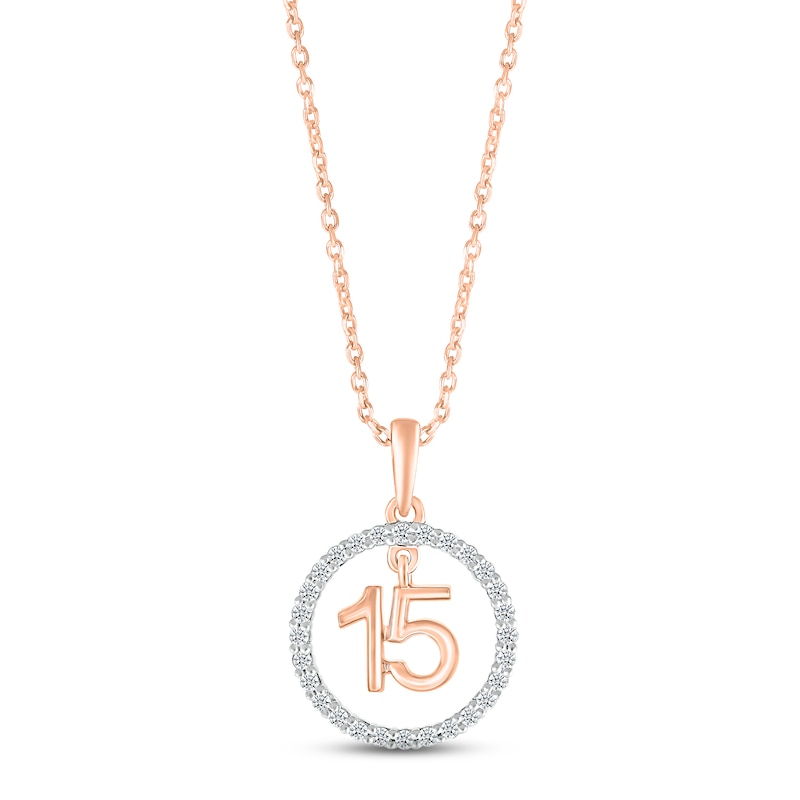 Diamond Quinceañera Circle Necklace 1/6 ct tw Round-cut 10K Rose Gold 18"