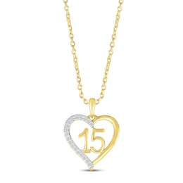 Diamond Quinceañera Heart Necklace 1/10 ct tw Round-cut 10K Yellow Gold 18"