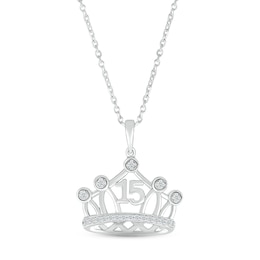 Diamond Quinceañera Crown Necklace 1/10 ct tw Round-cut 10K White Gold 18"