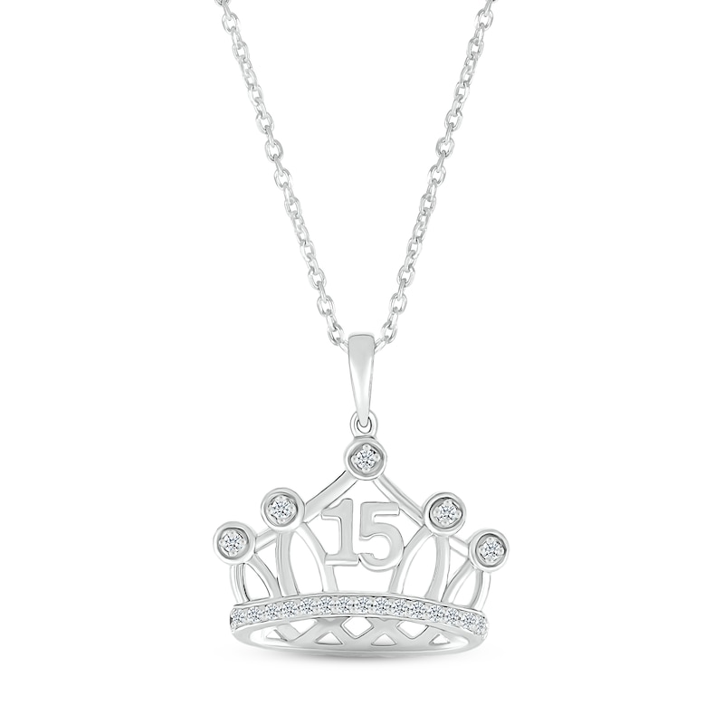 Main Image 1 of Diamond Quinceañera Crown Necklace 1/10 ct tw Round-cut 10K White Gold 18&quot;