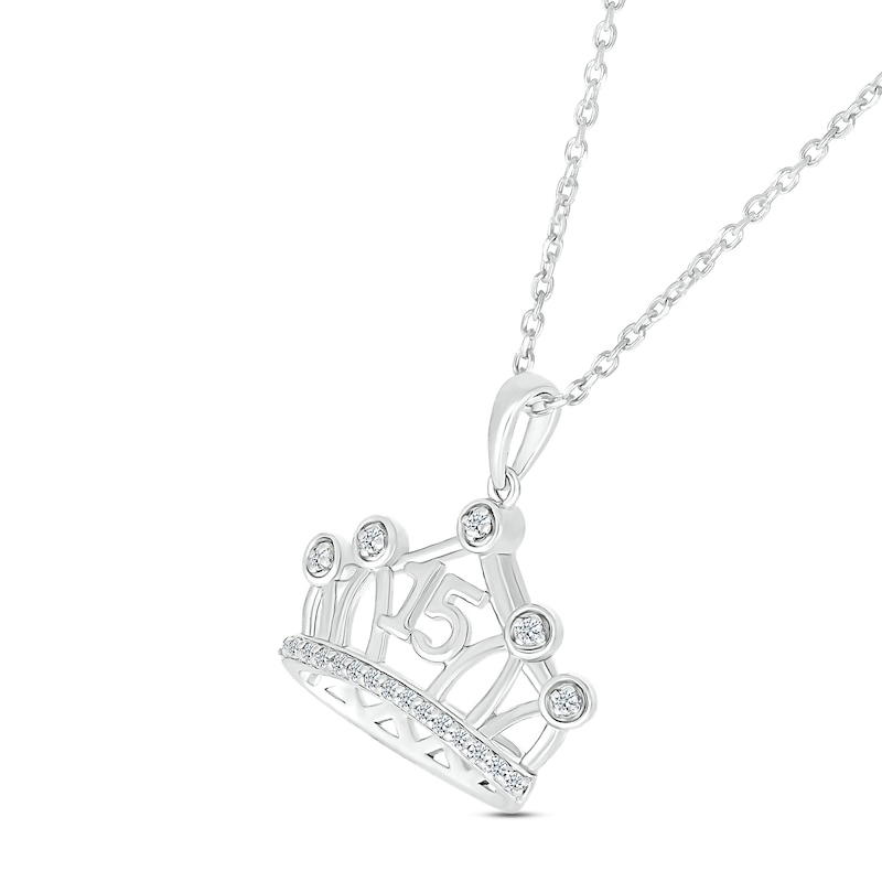 Diamond Quinceañera Crown Necklace 1/10 ct tw Round-cut 10K White Gold 18"
