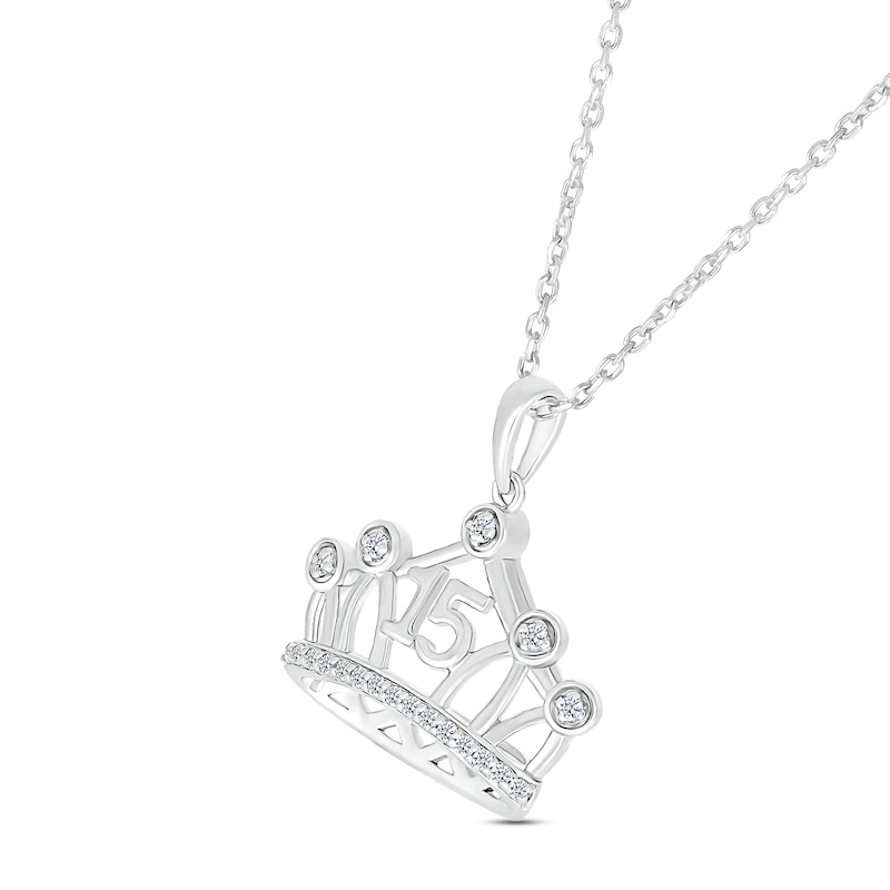 Main Image 2 of Diamond Quinceañera Crown Necklace 1/10 ct tw Round-cut 10K White Gold 18&quot;