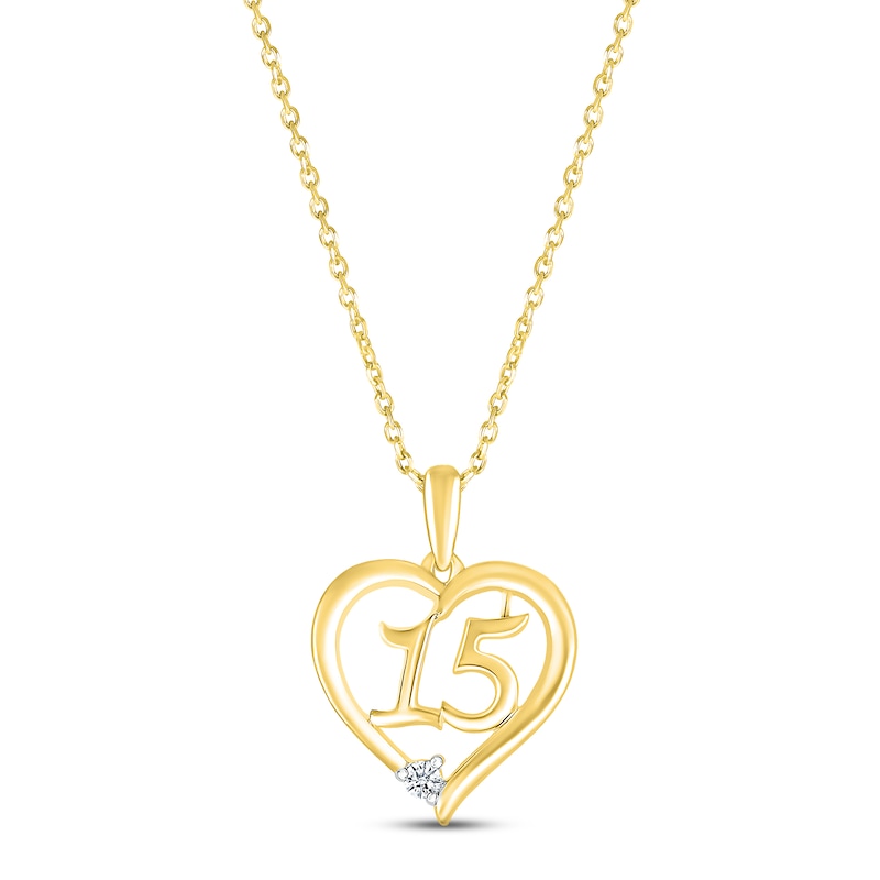 Diamond Quinceañera Heart Necklace 10K Yellow Gold 18"