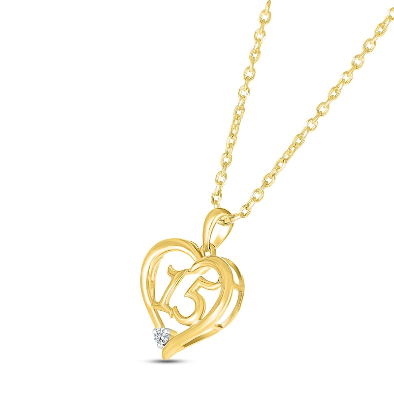 Main Image 2 of Diamond Quinceañera Heart Necklace 10K Yellow Gold 18&quot;