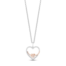 Hallmark Diamonds Heart Knot Necklace 1/10 ct tw Sterling Silver & 10K Rose Gold 18"