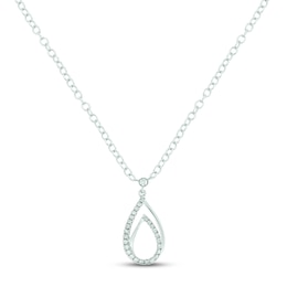 Diamond Teardrop Necklace 1/6 ct tw Round-cut 10K White Gold 18"