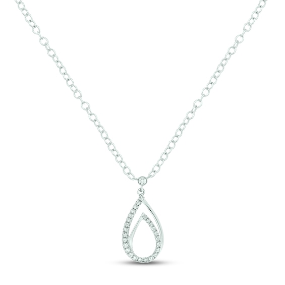 Diamond Teardrop Necklace 1/6 ct tw Round-cut 10K White Gold 18"