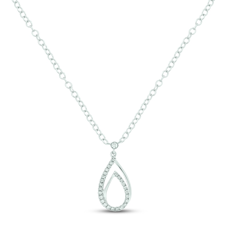 Main Image 1 of Diamond Teardrop Necklace 1/6 ct tw Round-cut 10K White Gold 18&quot;