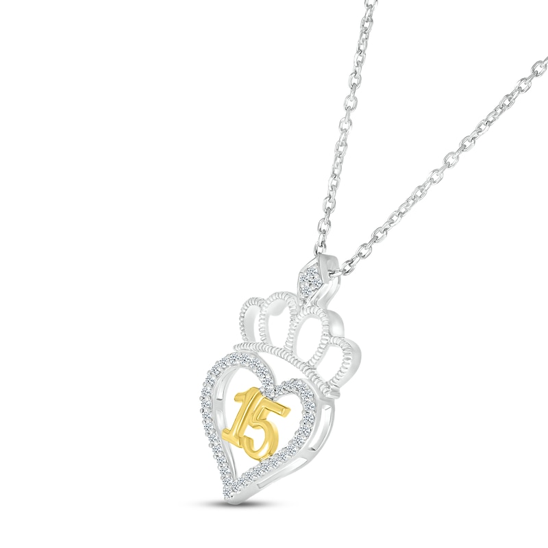 Main Image 2 of Diamond Quinceañera Tiara Heart Necklace 1/5 ct tw Round-cut Sterling Silver & 10K Yellow Gold 18&quot;