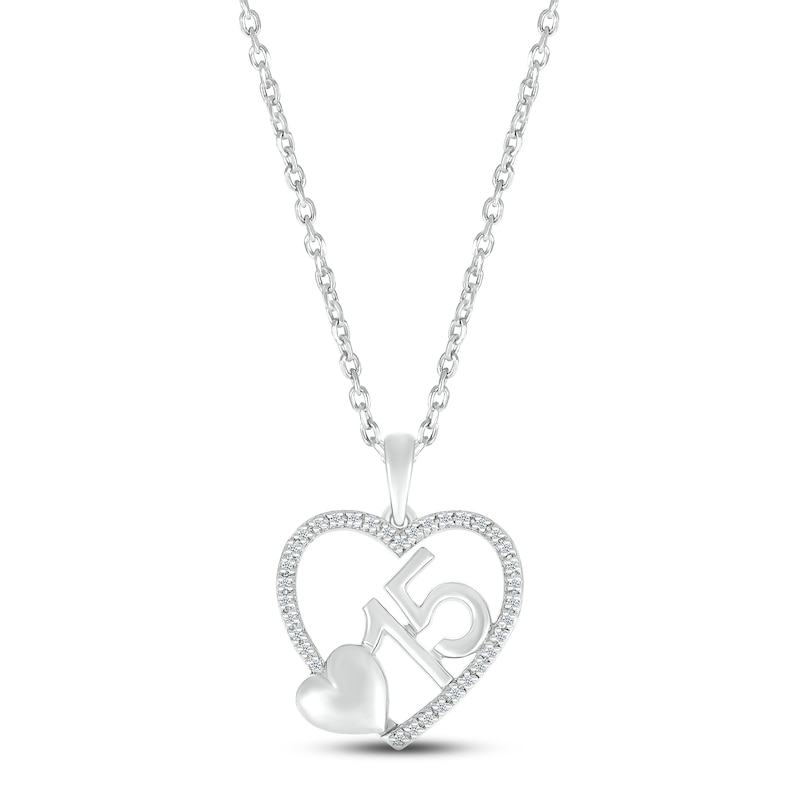 Main Image 1 of Diamond Quinceañera Heart Necklace 1/15 ct tw Round-cut Sterling Silver 18&quot;