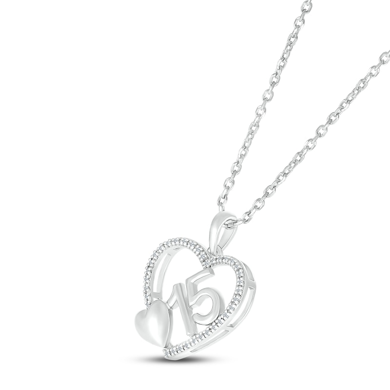 Diamond Quinceañera Heart Necklace 1/15 ct tw Round-cut Sterling Silver 18"