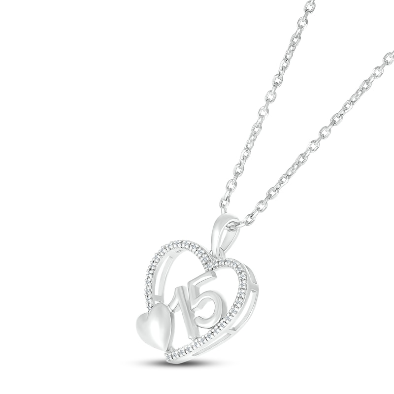 Main Image 2 of Diamond Quinceañera Heart Necklace 1/15 ct tw Round-cut Sterling Silver 18&quot;