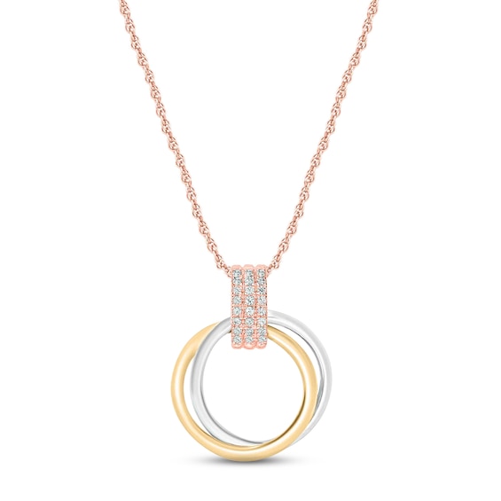 Diamond Circle Necklace 1/15 ct tw Round-cut 10K Tri-Tone Gold 18"