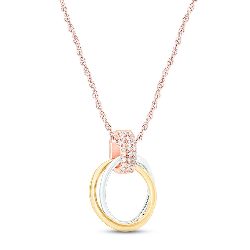 Diamond Circle Necklace 1/15 ct tw Round-cut 10K Tri-Tone Gold 18"