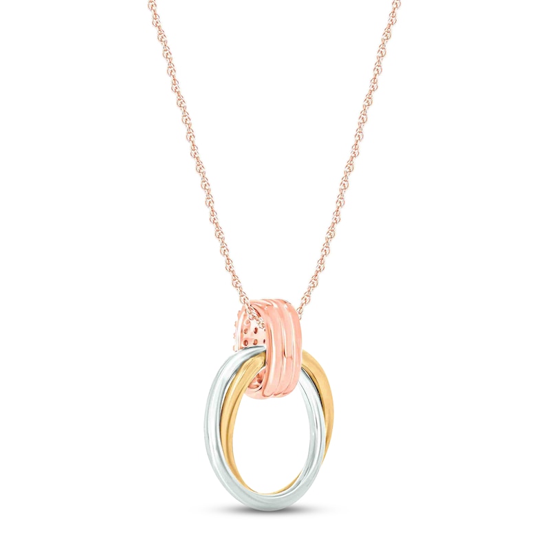 Diamond Circle Necklace 1/15 ct tw Round-cut 10K Tri-Tone Gold 18"