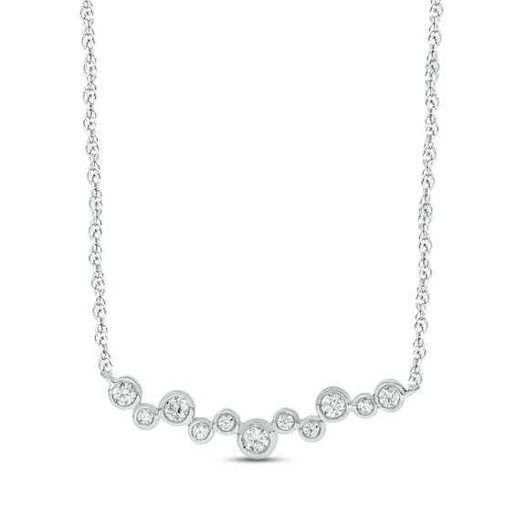 Diamond Bezel Bar Necklace 1/5 ct tw Round-cut 10K White Gold 18"